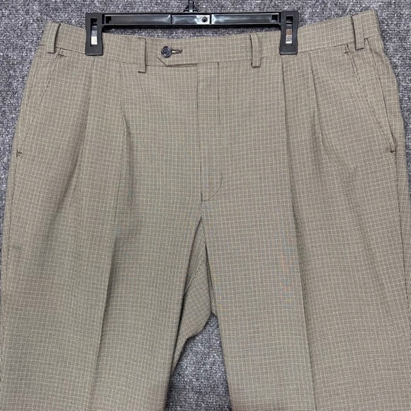Lauren Ralph Lauren Mens Dress Pants 38x32 Beige Houndstooth Pleated - Picture 1 of 6